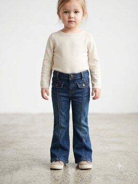 Baby Gap Favourite Flare Jeans 3T Dark Wash Denim Flap Pocket Front Seam